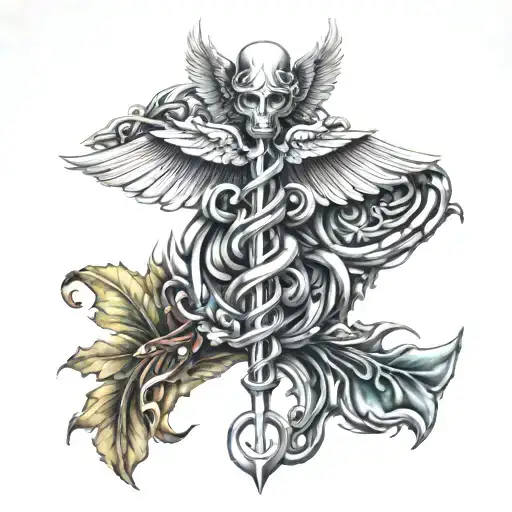chrome caduceus Hermes staff tattoo design idea