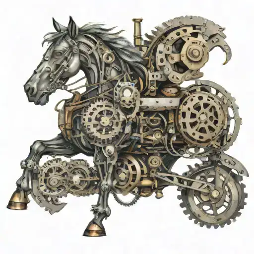 steampunk horse made out of gears and engines   tattoo design idea