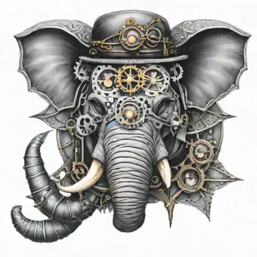 steampunk elephant tattoo design idea