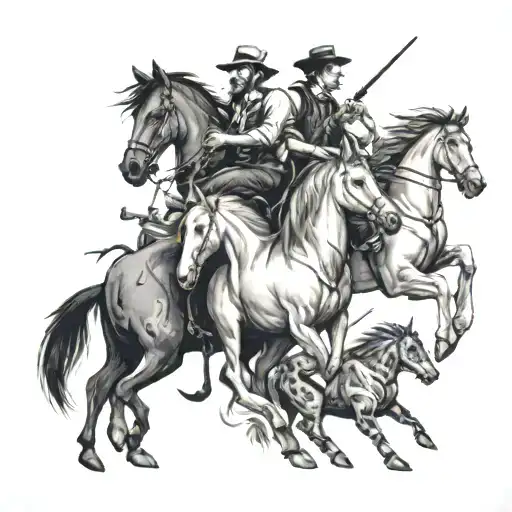 A tattoo of a group of diverse people at a concert, with each person represented by a different animal (horses, dogs, cats, possums) tattoo design idea