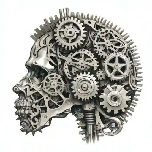 A brain made out of gears and engines, symbolizing the complexity of neurodivergence and the mind tattoo design idea