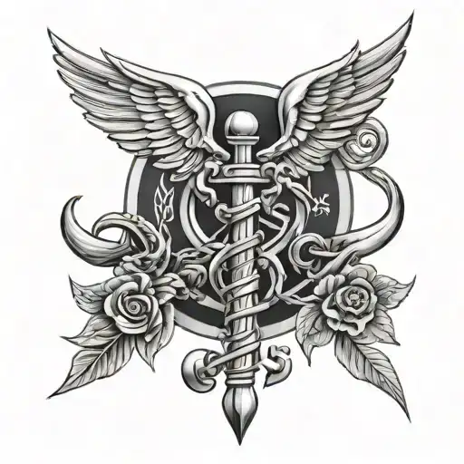 chrome caduceus Hermes staff tattoo design idea