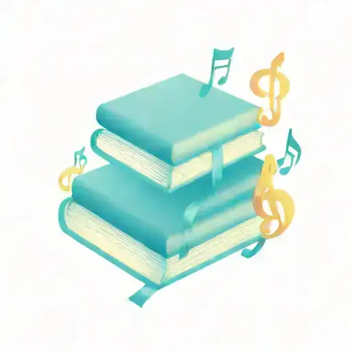 A tattoo of a stack of books with musical notes and symbols woven into the pages tattoo design idea