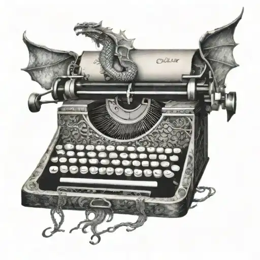 typewriter with dragon scales tattoo design idea