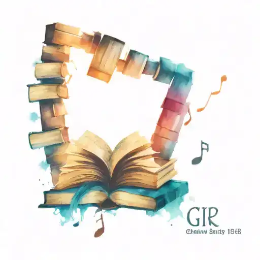 A tattoo of a stack of books with musical notes and symbols woven into the pages tattoo design idea