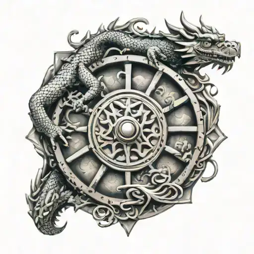 wheel of samsara with dragon scales tattoo design idea