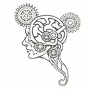 A brain made out of gears and engines, symbolizing the complexity of neurodivergence and the mind tattoo design idea