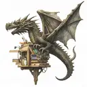 A dragon flying over a forest of woodworking tools tattoo design idea