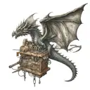 A dragon flying over a forest of woodworking tools tattoo design idea