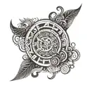 A fusion of African tribal patterns and emergency medicine symbols with a background of music notes tattoo design idea