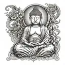 A tattoo design featuring a steampunk-inspired Buddha with intricate dragon motifs, representing the client's fascination with steampunk and Eastern symbolism tattoo design idea