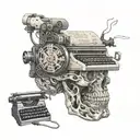 A typewriter with a brain inside, symbolizing the creativity of writing and neurodivergence tattoo design idea