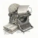 A typewriter with a brain inside, symbolizing the creativity of writing and neurodivergence tattoo design idea