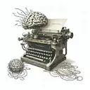 A typewriter with a brain inside, symbolizing the creativity of writing and neurodivergence tattoo design idea