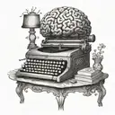 A typewriter with a brain inside, symbolizing the creativity of writing and neurodivergence tattoo design idea