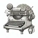 A typewriter with a brain inside, symbolizing the creativity of writing and neurodivergence tattoo design idea