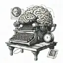 A typewriter with a brain inside, symbolizing the creativity of writing and neurodivergence tattoo design idea
