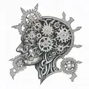 A brain made out of gears and engines, symbolizing the complexity of neurodivergence and the mind tattoo design idea