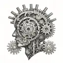 A brain made out of gears and engines, symbolizing the complexity of neurodivergence and the mind tattoo design idea