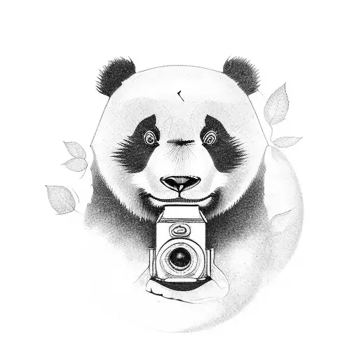 A camera lens morphing into a panda face tattoo design idea