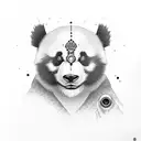 A camera lens morphing into a panda face tattoo design idea