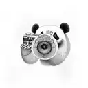 A camera lens morphing into a panda face tattoo design idea