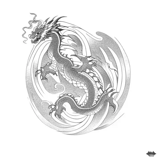 japanese waves with a dragon circling them tattoo design idea