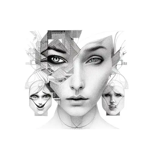 A collage of various women's faces, each representing a different emotion tattoo design idea