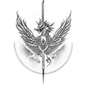 A phoenix rising from a broken syringe, symbolizing overcoming addiction and rebirth tattoo design idea