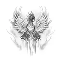 A phoenix rising from a broken syringe, symbolizing overcoming addiction and rebirth tattoo design idea