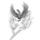 A phoenix rising from a broken syringe, symbolizing overcoming addiction and rebirth tattoo design idea