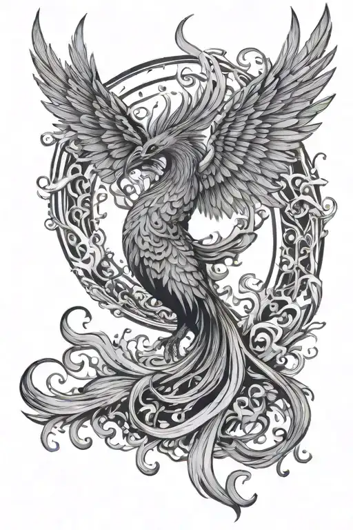 feminine phoenix rising from the ashes tattoo design idea