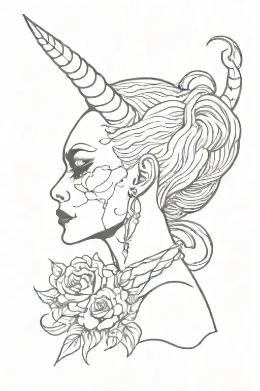 Capricorn skull as face on Virgo woman's head tattoo design idea
