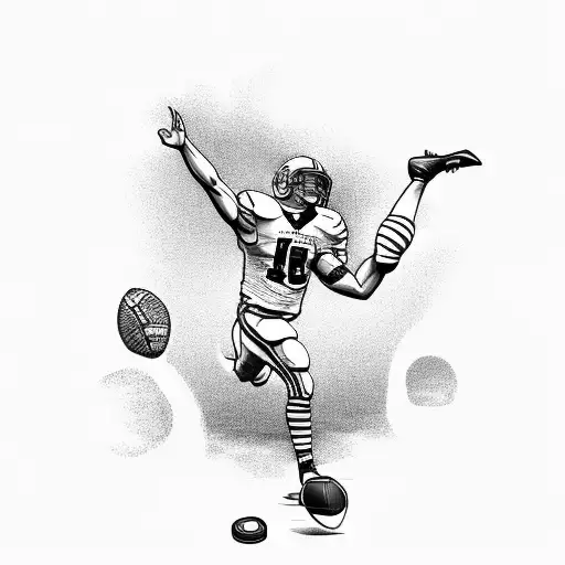 A football player kicking a crypto coin on a beach with a beautiful sea view tattoo design idea