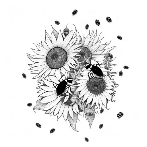 Sunflowers with ladybugs and a humming bird tattoo design idea