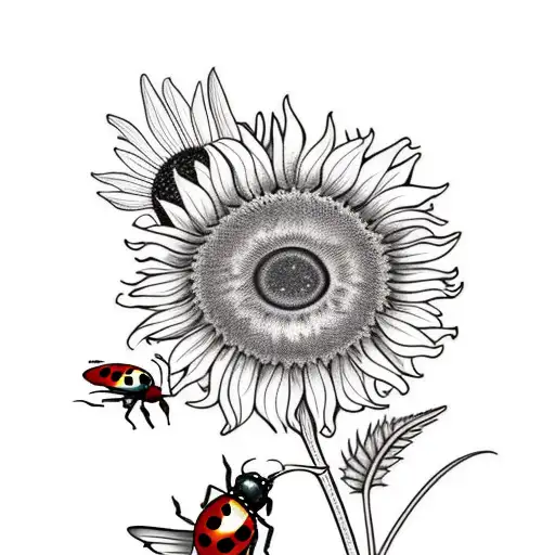 Sunflowers with ladybugs and a humming bird tattoo design idea