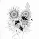 Sunflowers with ladybugs and a humming bird tattoo design idea