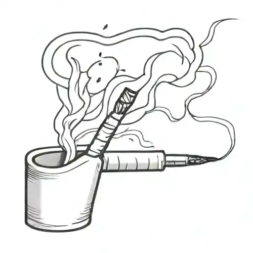 very small fine line black and white tattoo design of a cigarette paintbrush painting a small fire on a canvas tattoo design idea