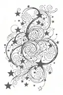 stars and inky swirls around them, sparkles  tattoo design idea