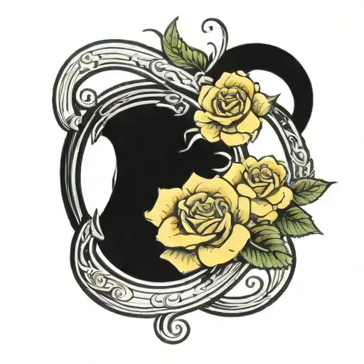 two horseshoes with small yellow rose  tattoo design idea