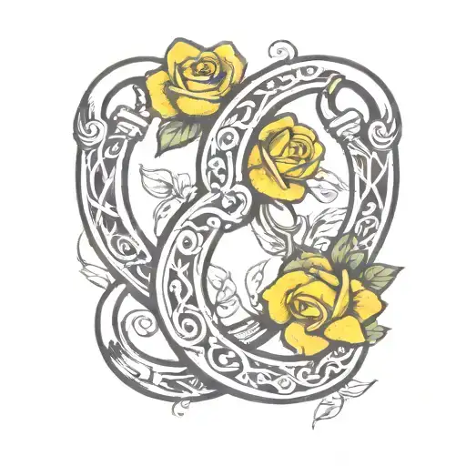 two horseshoes with small yellow rose intertwined tattoo design idea