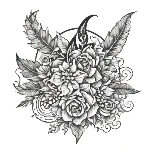 Nature-themed witchcraft design incorporating flowers and leaves tattoo design idea