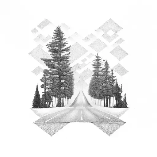 Forest road inside a rhombus tattoo design idea