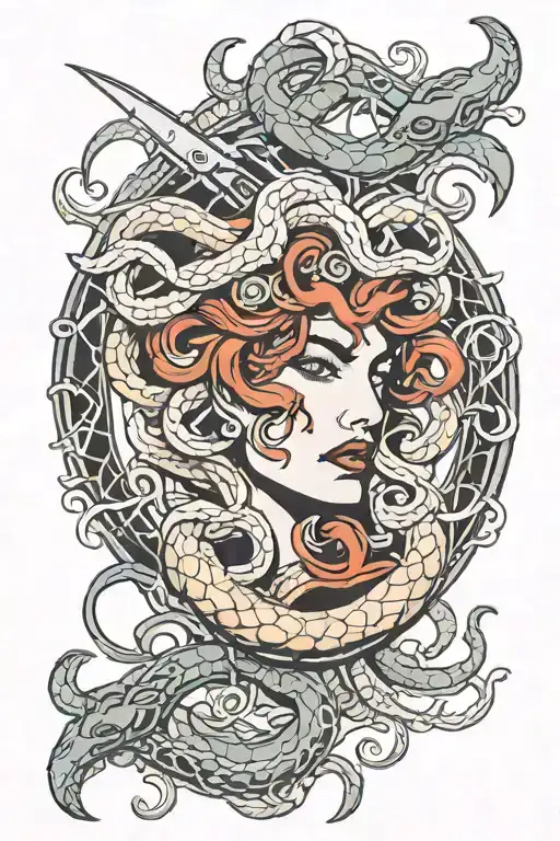 Medusa dagger snakes intertwined tattoo design idea
