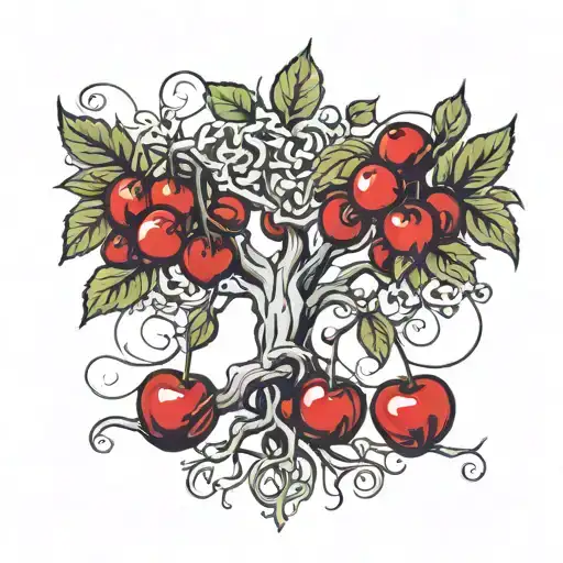 a cherry tree with roots as if they were signatures tattoo design idea