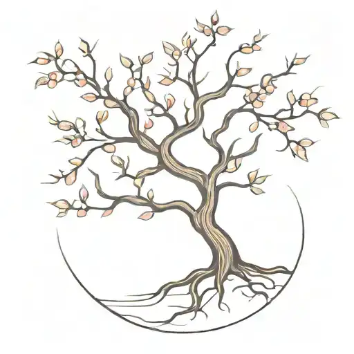 a cherry tree with roots as if they were signatures tattoo design idea