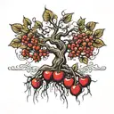a cherry tree with roots as if they were signatures tattoo design idea