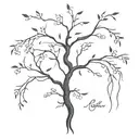 a cherry tree with roots as if they were signatures tattoo design idea