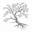 a cherry tree with roots as if they were signatures tattoo design idea