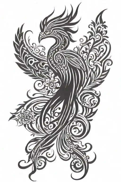 Phoenix and lily flower  tattoo design idea